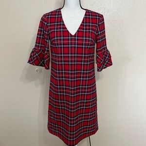 Draper James Red Plaid Ruffle Sleeve Mini Shift Dress Womens Size 0